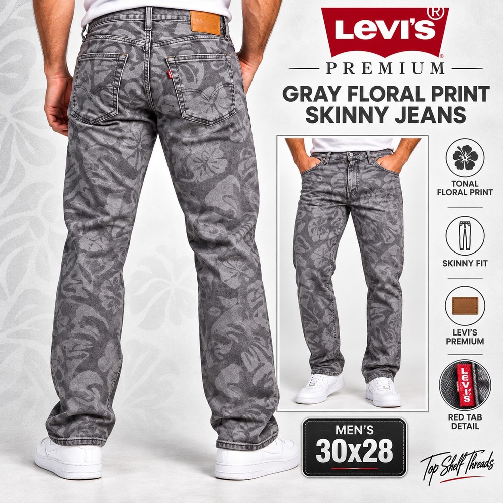 Levi's Premium 512 Slim Taper Jeans Men W30 L28 Gray Paisley AOP Big E Stretch